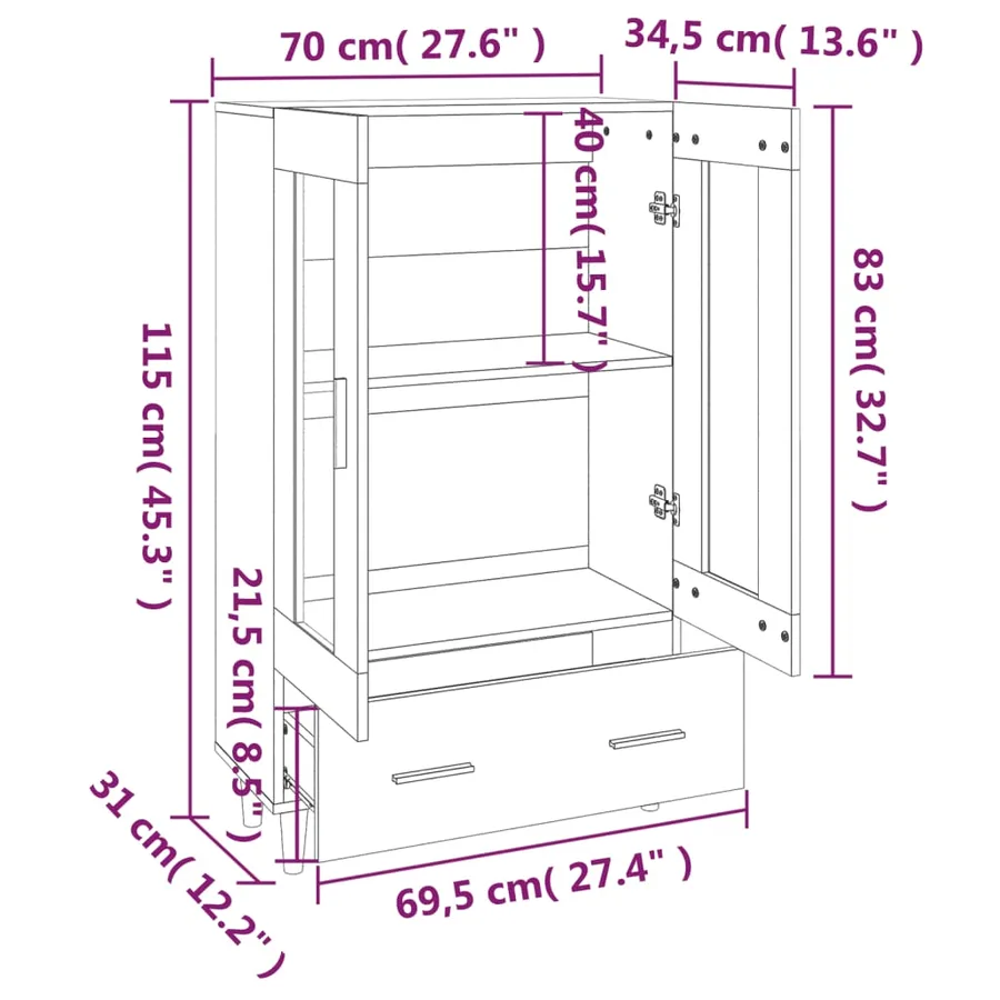 Buffet haut Chêne sonoma 70x31x115 cm Bois d'ingénierie - 8