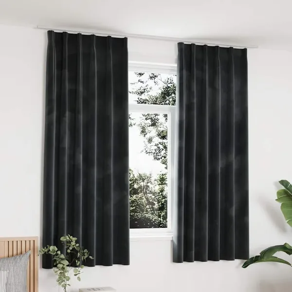 Rideaux occultants et crochet 2pcs Velours Anthracite 140x175cm
