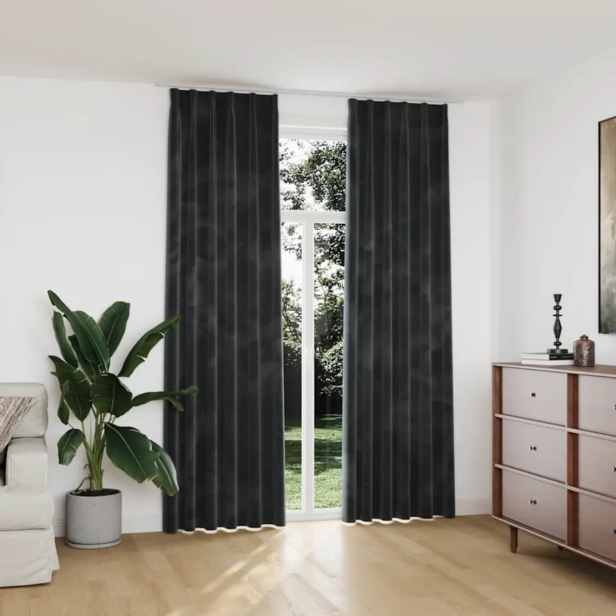 Rideaux occultants et crochet 2pcs Velours Anthracite 140x245cm