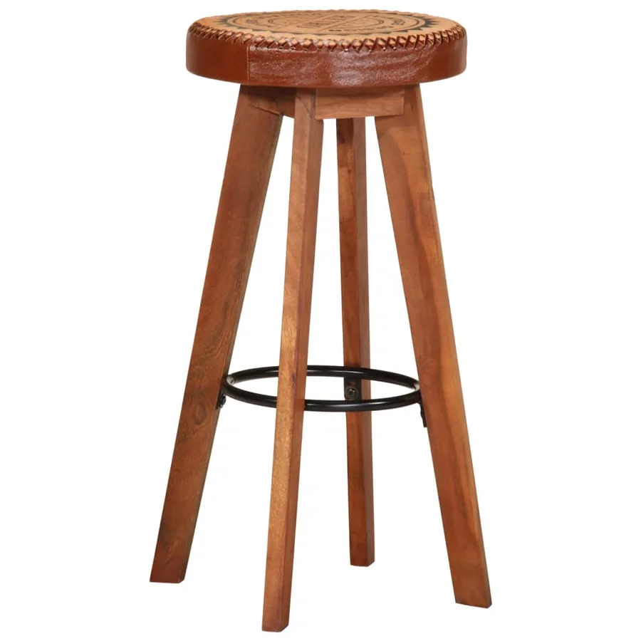 Tabourets de bar 2 pcs Cuir véritable et bois d'acacia solide - 10
