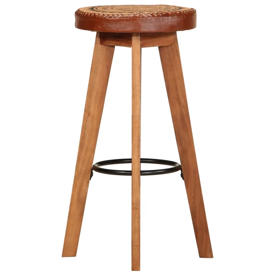 Tabourets de bar 2 pcs Cuir véritable et bois d'acacia solide - 3