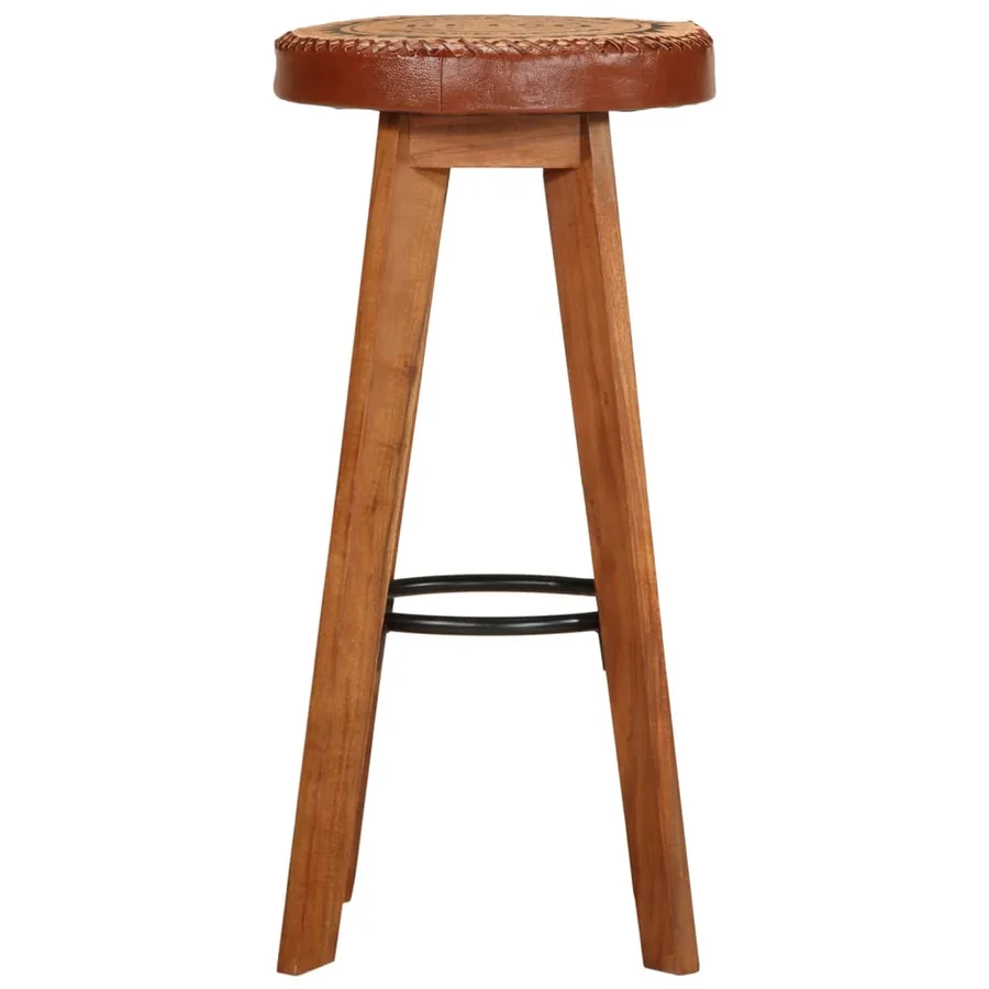 Tabourets de bar 2 pcs Cuir véritable et bois d'acacia solide - 4