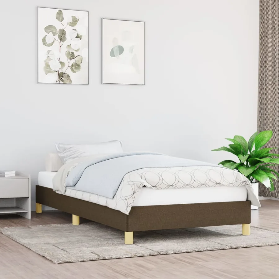 Cadre de lit sans matelas marron foncé 100x200 cm tissu