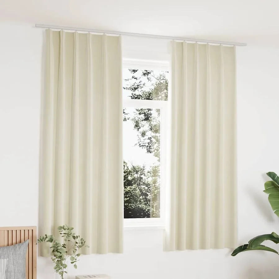 Rideaux occultants avec crochets 2 pcs Velours Crème 140x175 cm