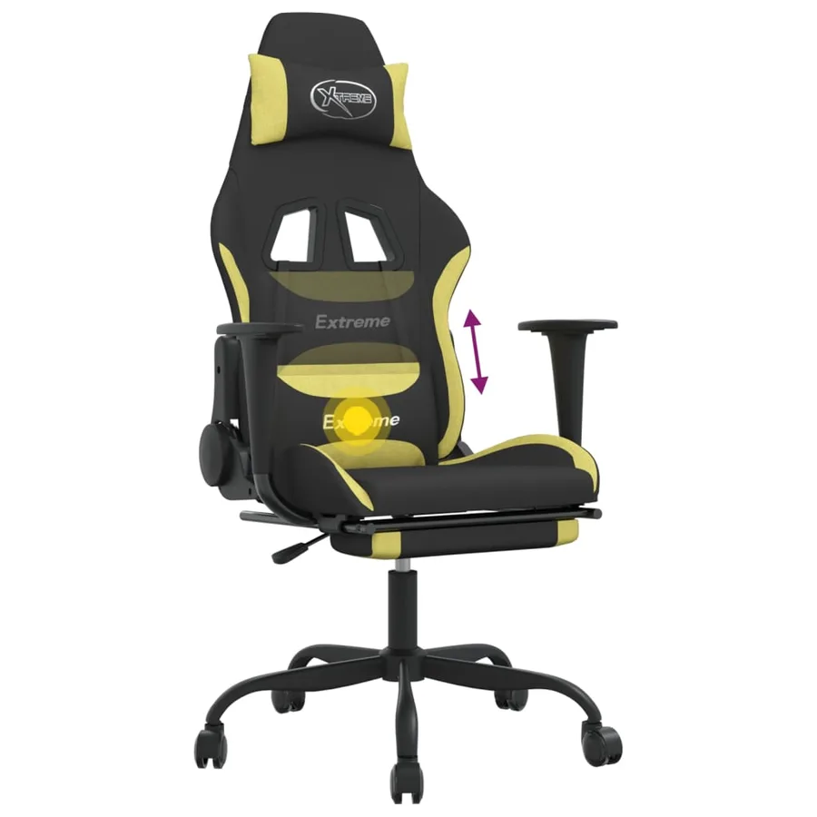 Chaise de jeu de massage avec repose-pied Noir et vert clair - 12