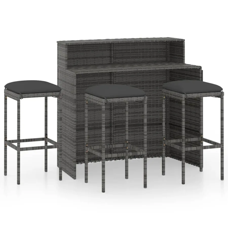 Ensemble de bar de jardin avec coussins 4 pcs Gris - 2