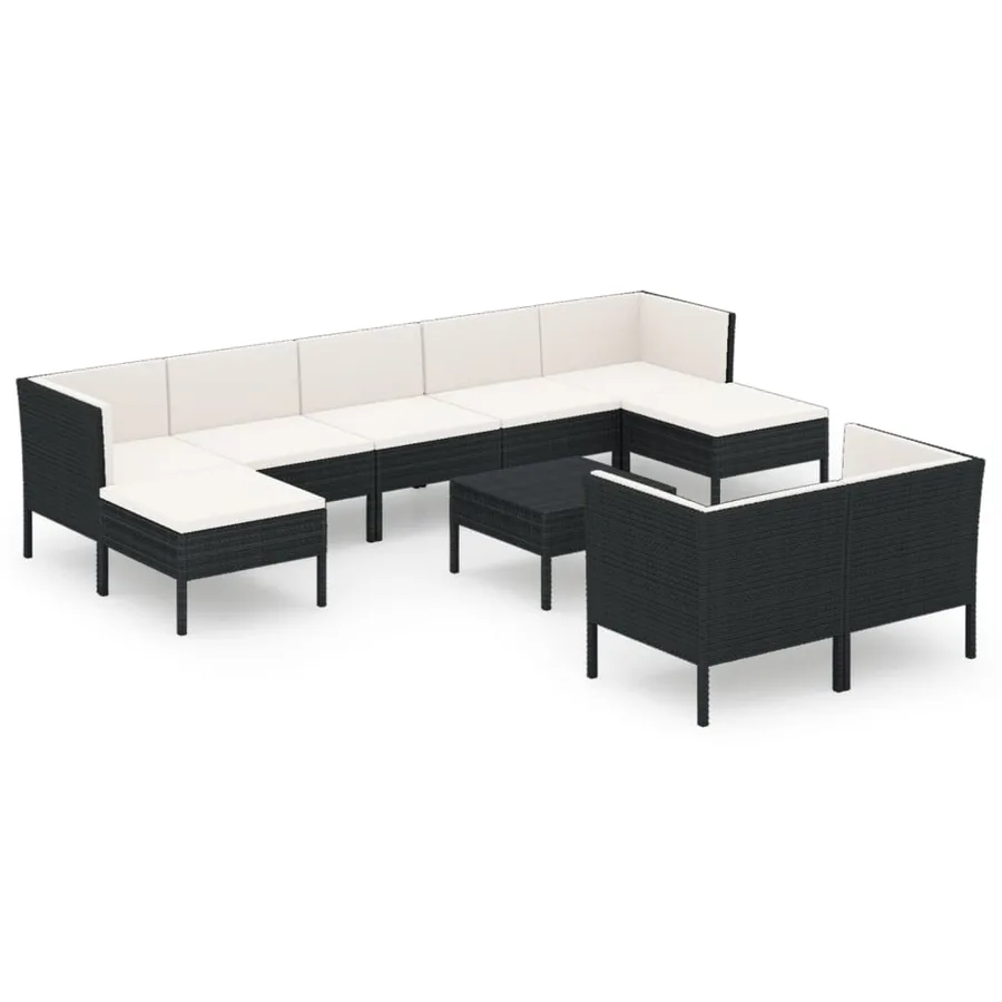 Salon de jardin 10 pcs avec coussins Résine tressée Noir - 2