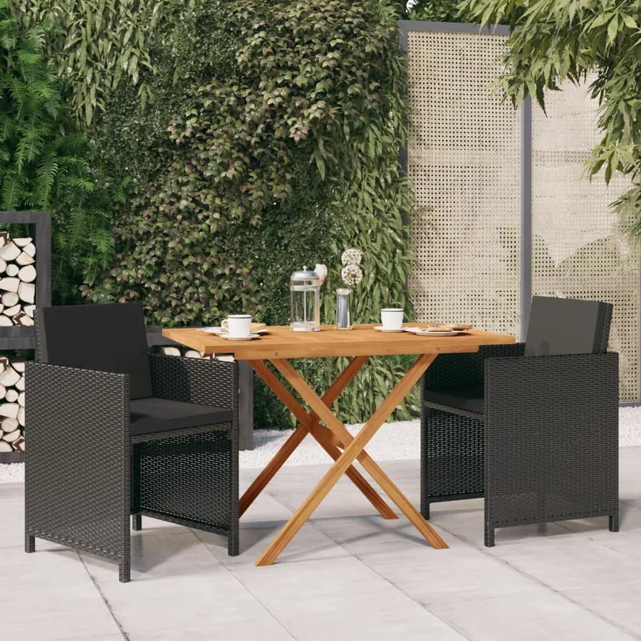 Ensemble à manger de jardin avec coussins 3 pcs noir