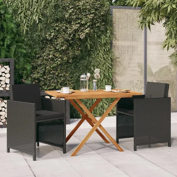 Ensemble à manger de jardin avec coussins 3 pcs noir
