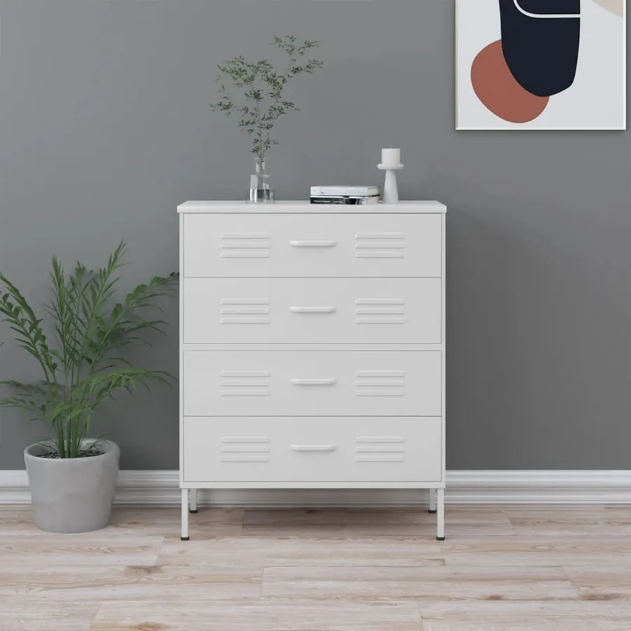 Commode Blanc 80x35x101,5 cm Acier