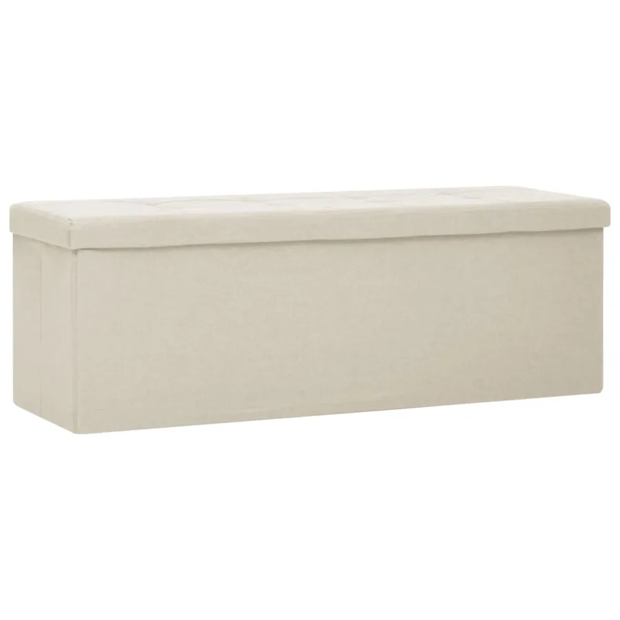 Banc de rangement pliable Blanc crème Faux lin - 2