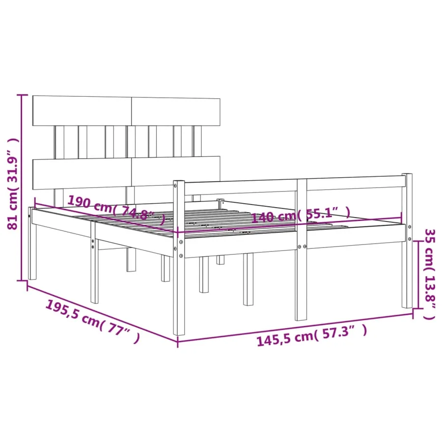 Lit pour personne âgée sans matelas 140x190 cm bois massif - 12