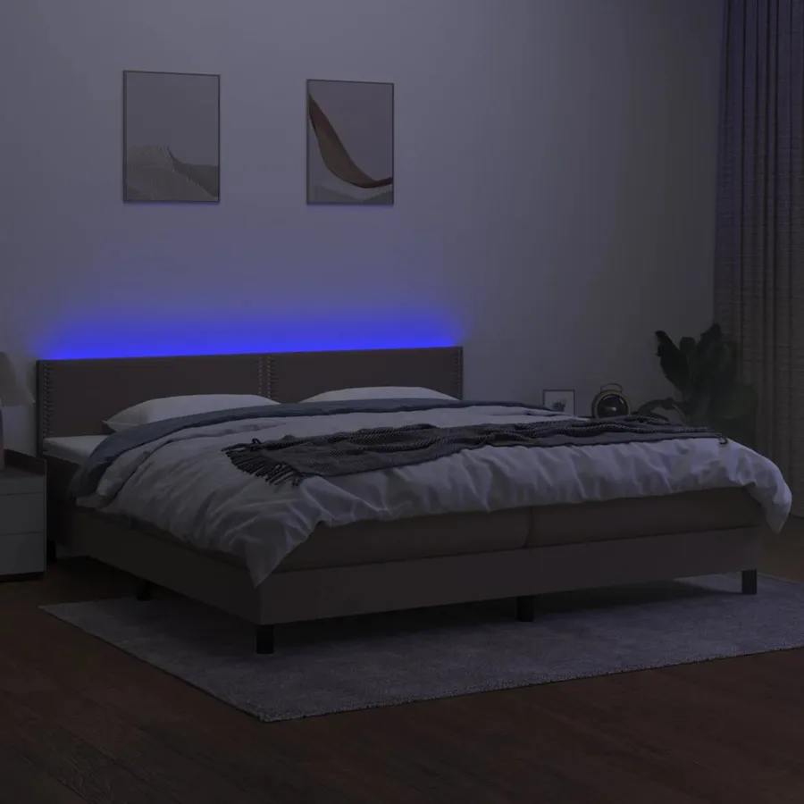 Sommier à lattes de lit et matelas et LED Taupe 200x200cm Tissu - 4