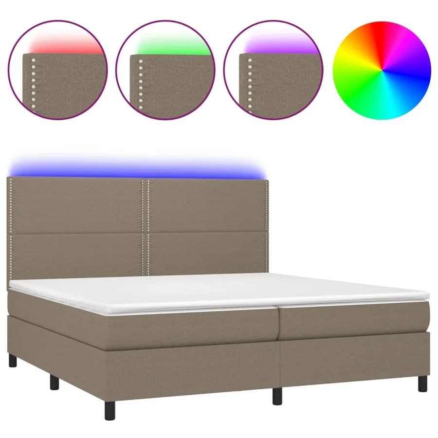 Sommier à lattes de lit et matelas et LED Taupe 200x200cm Tissu - 2