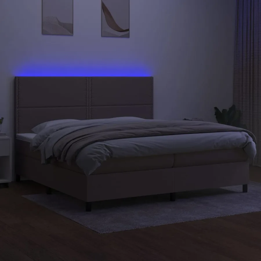 Sommier à lattes de lit et matelas et LED Taupe 200x200cm Tissu - 4