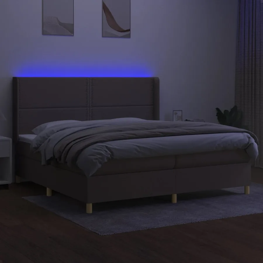 Sommier à lattes de lit matelas et LED Taupe 200x200 cm Tissu - 3