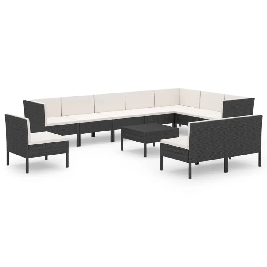 Salon de jardin 11 pcs avec coussins Résine tressée Noir - 2