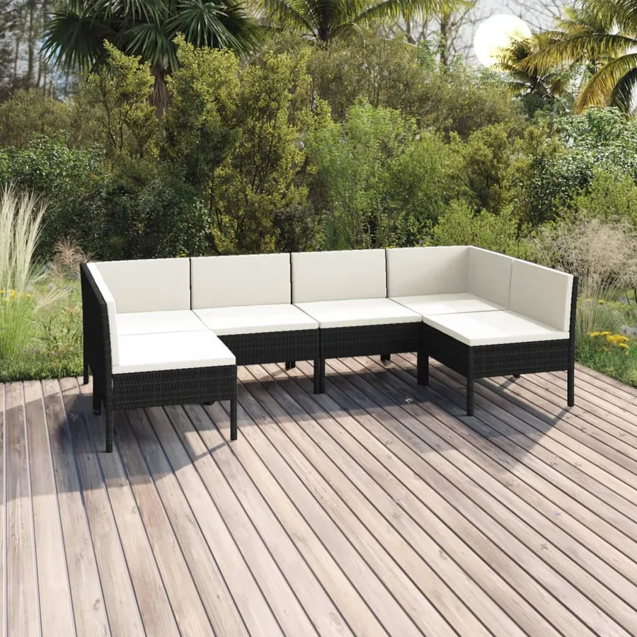 Salon de jardin 6 pcs avec coussins résine tressée noir