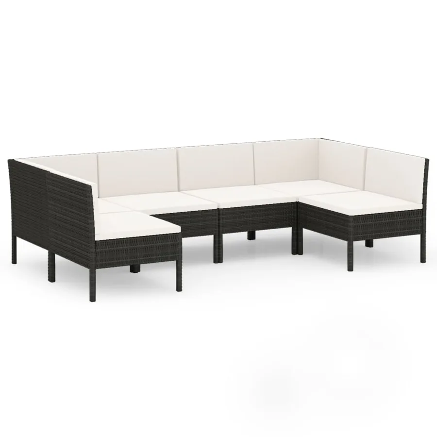 Salon de jardin 6 pcs avec coussins résine tressée noir - 2