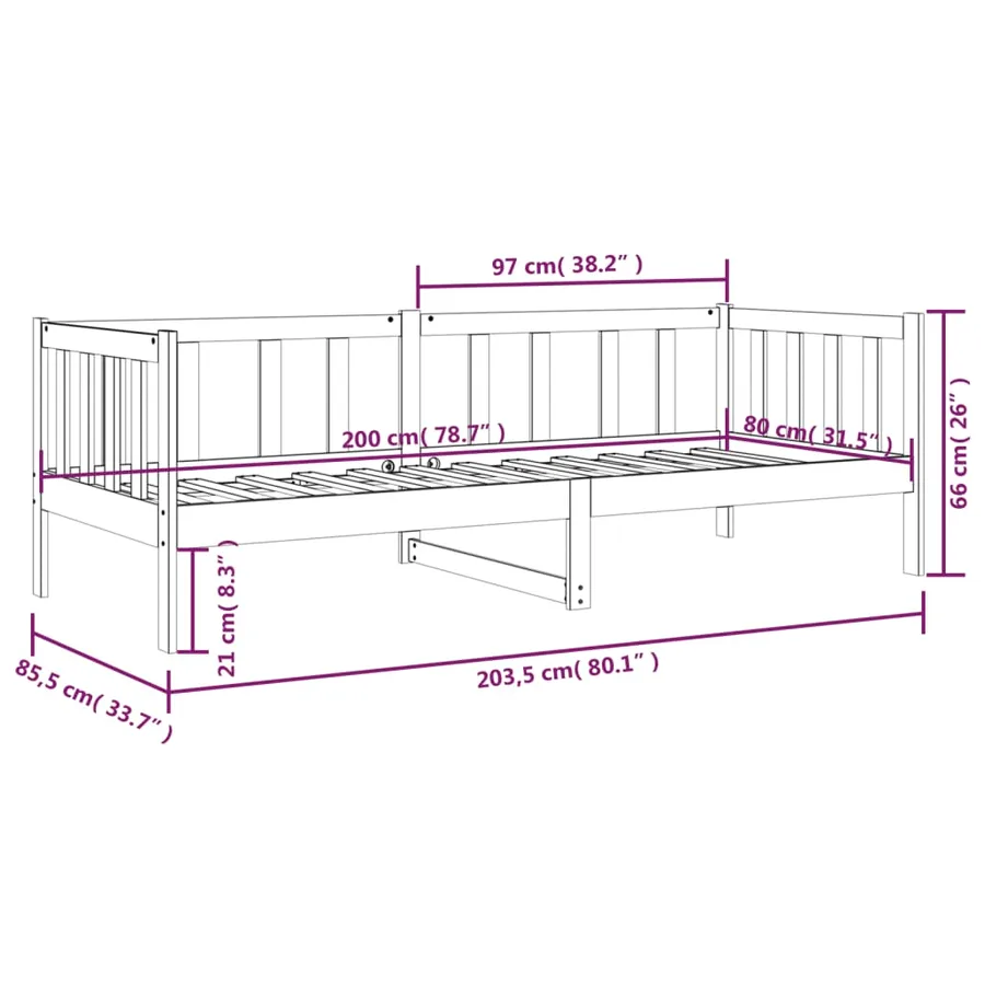 Lit de jour sans matelas 80x200 cm bois de pin massif - 11