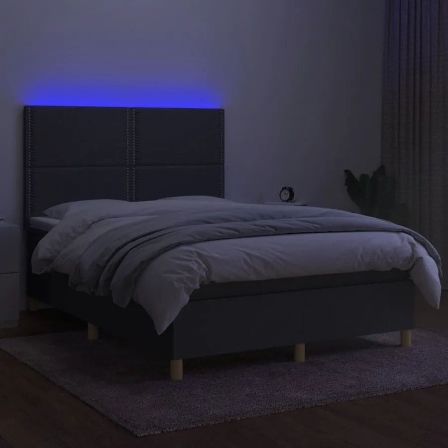 Sommier à lattes de lit et matelas et LED Gris foncé 140x190 cm - 4
