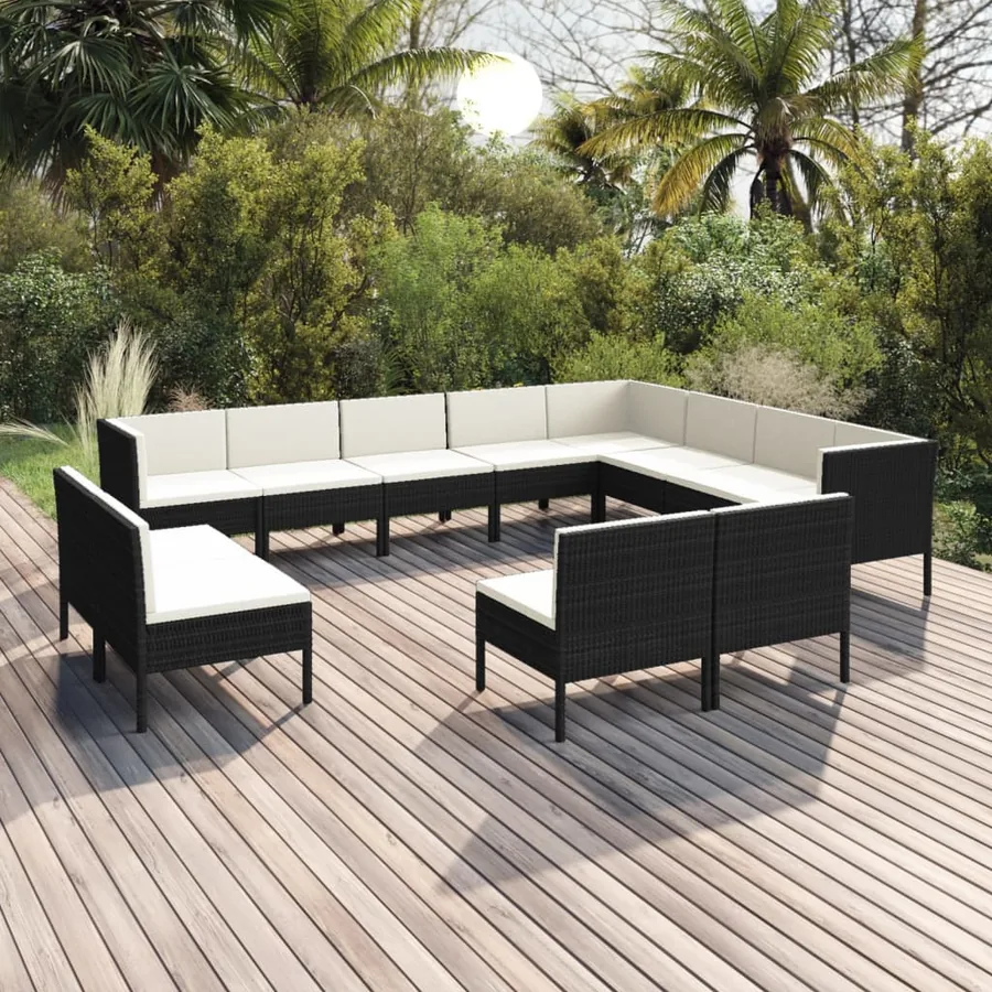 Salon de jardin 12 pcs avec coussins résine tressée noir