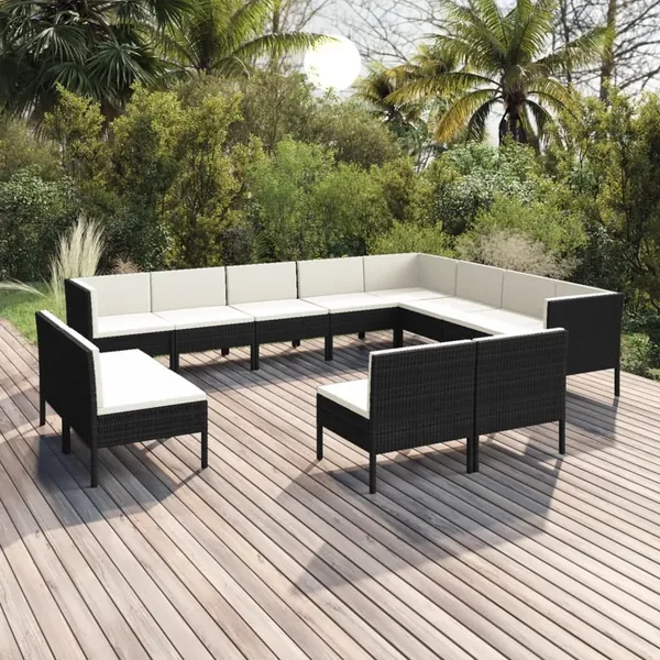Salon de jardin 12 pcs avec coussins résine tressée noir