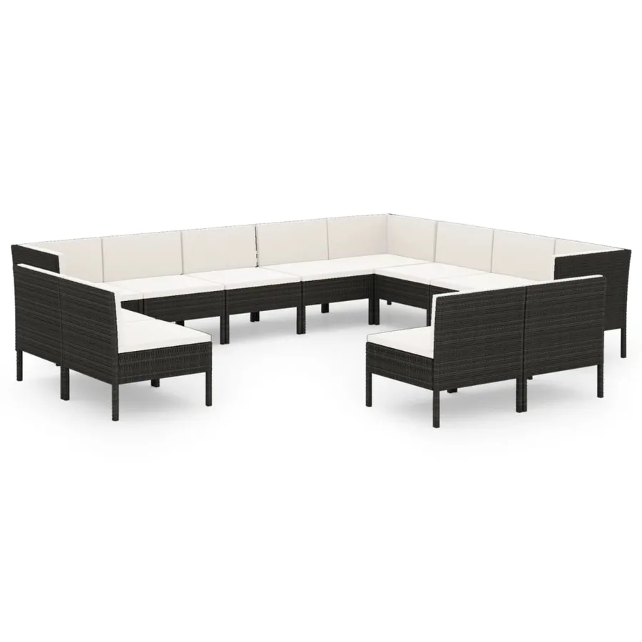 Salon de jardin 12 pcs avec coussins résine tressée noir - 2