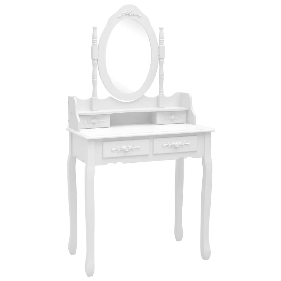 Ensemble de coiffeuse avec tabouret Blanc 75x69x140cm Paulownia - 2