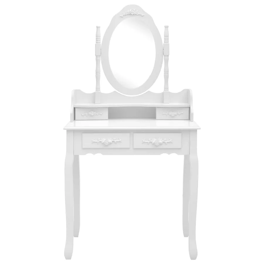 Ensemble de coiffeuse avec tabouret Blanc 75x69x140cm Paulownia - 3