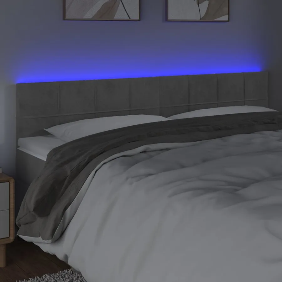Tête de lit à LED Gris clair 200x5x78/88 cm Velours - 3