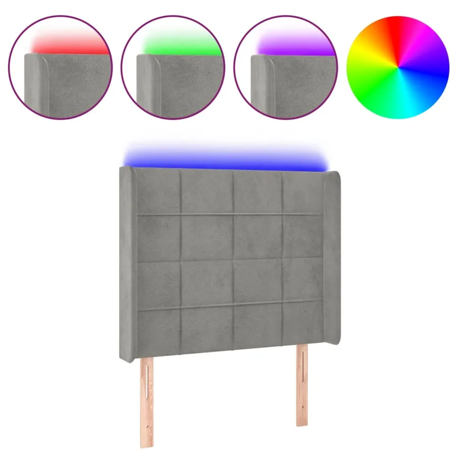 Tête de lit à LED Gris clair 103x16x118/128 cm Velours - 2