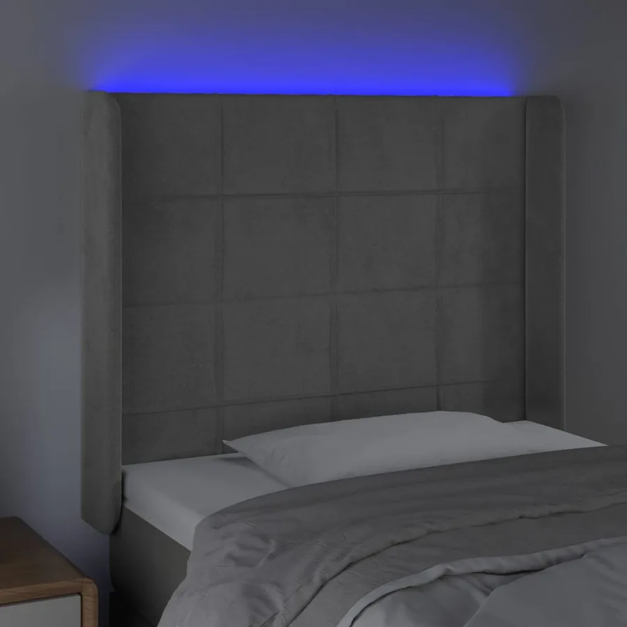 Tête de lit à LED Gris clair 103x16x118/128 cm Velours - 4