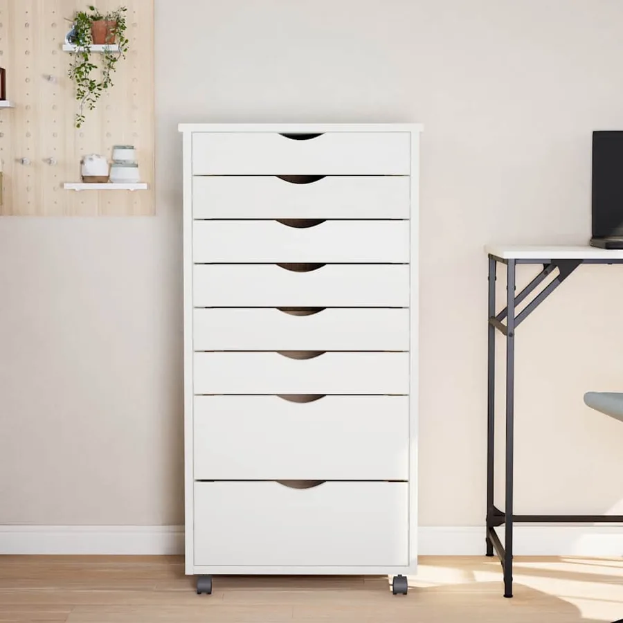 Armoire roulante avec tiroirs MOSS blanc bois de pin solide - 3