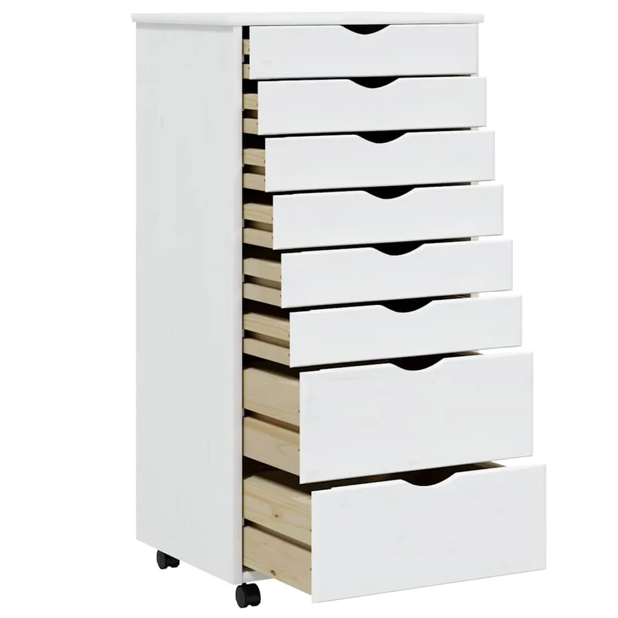 Armoire roulante avec tiroirs MOSS blanc bois de pin solide - 4