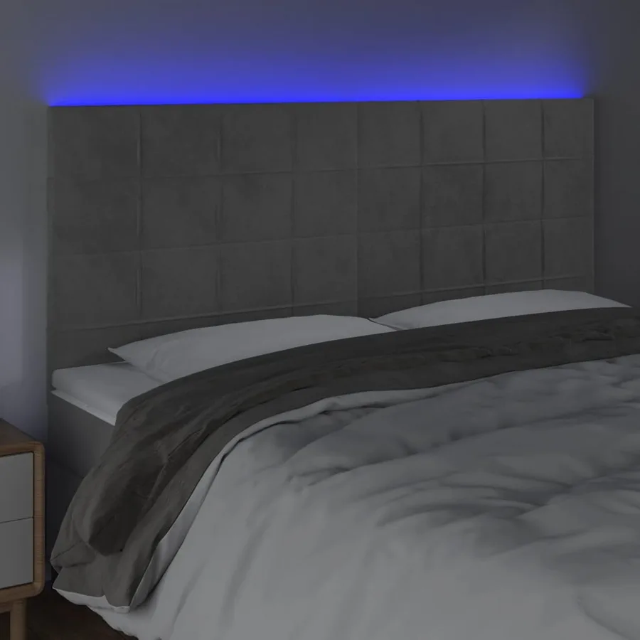 Tête de lit à LED Gris clair 200x5x118/128 cm Velours - 3