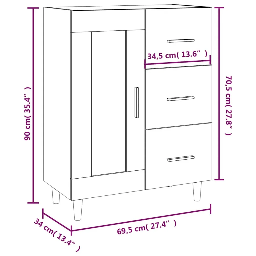 Buffet blanc 69,5x34x90 cm bois d'ingénierie - 10