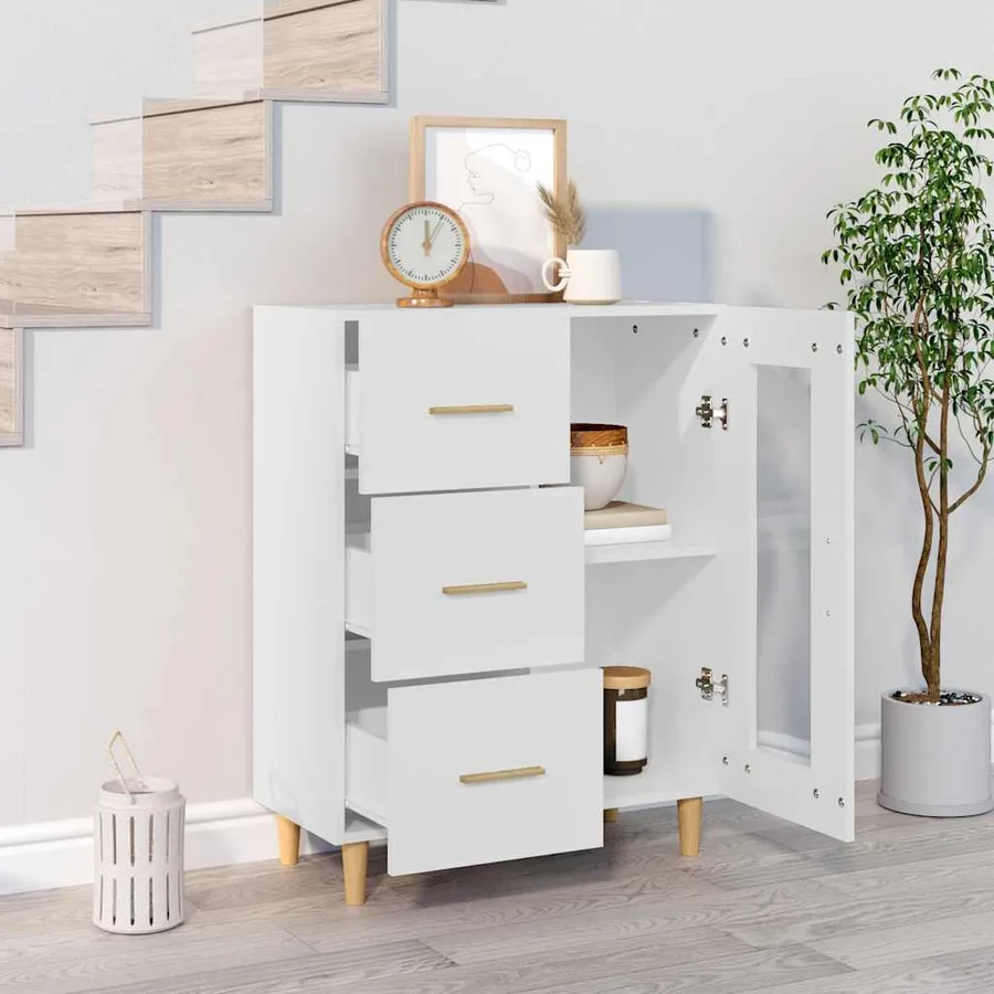 Buffet blanc 69,5x34x90 cm bois d'ingénierie - 3