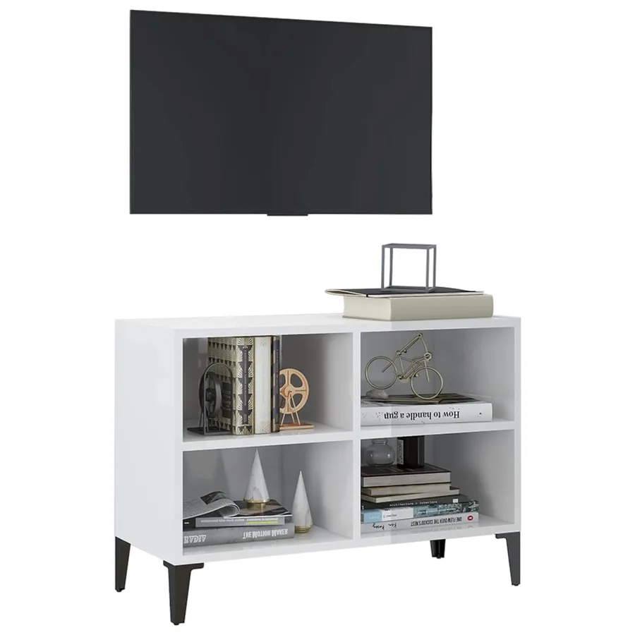 Meuble TV avec pieds en métal Blanc brillant 69,5x30x50 cm - 3