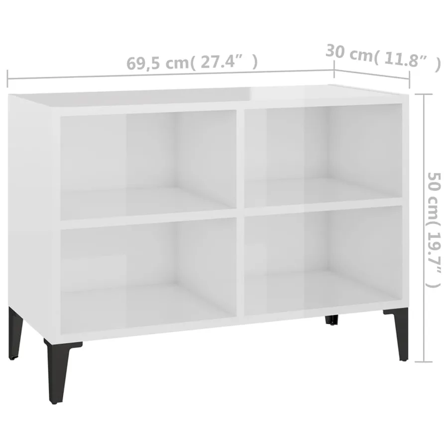 Meuble TV avec pieds en métal Blanc brillant 69,5x30x50 cm - 6