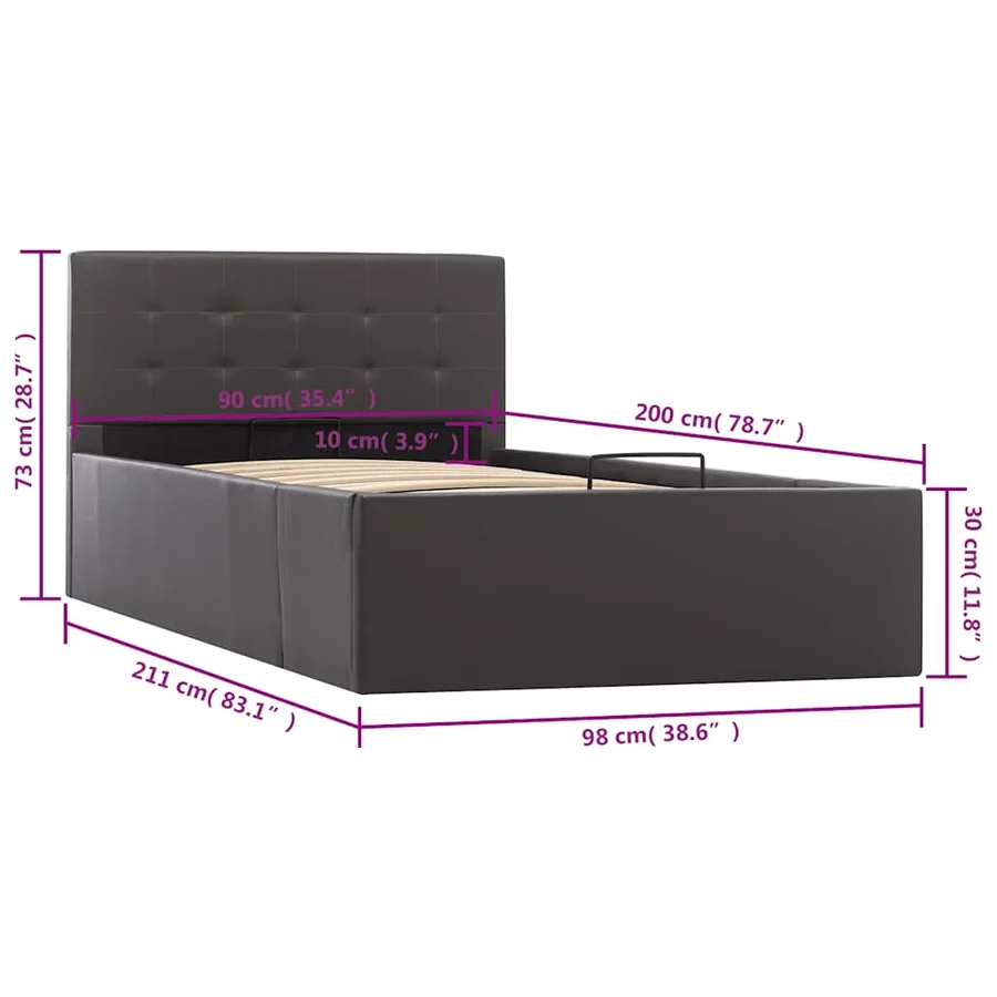 Cadre de lit à rangement hydraulique Gris Similicuir 90x200 cm - 10