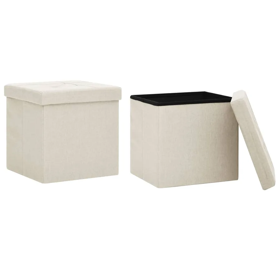 Tabourets de rangement pliables lot de 2 blanc crème Faux lin - 2