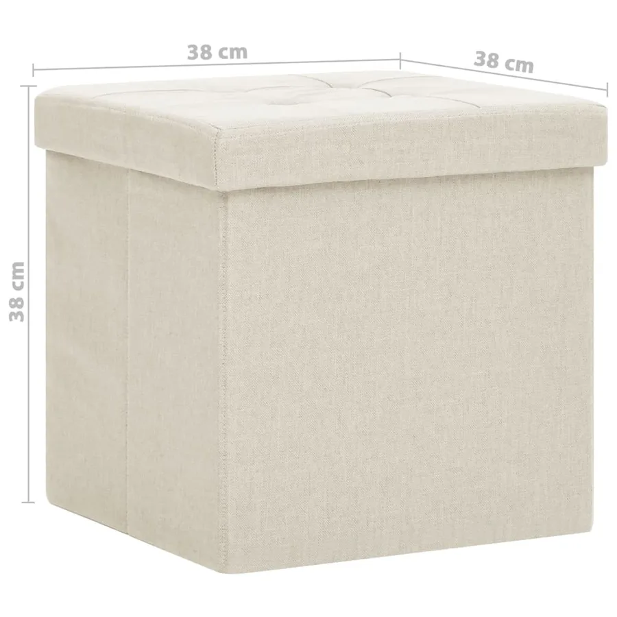 Tabourets de rangement pliables lot de 2 blanc crème Faux lin - 9