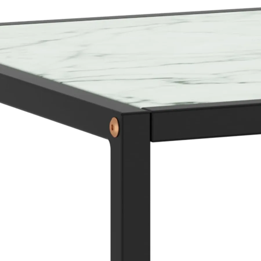 Table basse Noir avec verre marbre blanc 90x90x50 cm - 4
