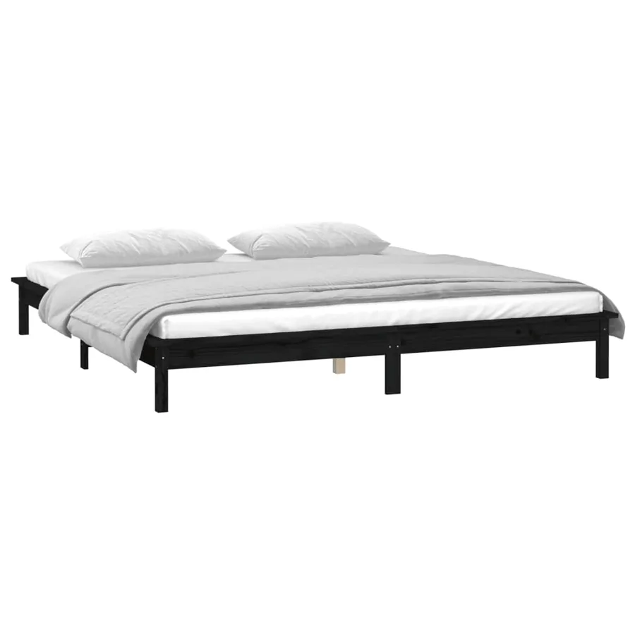 Cadre de lit à LED sans matelas noir 140x190 cm bois massif - 5