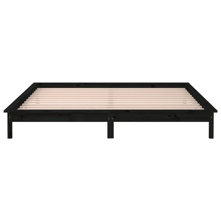 Cadre de lit à LED sans matelas noir 140x190 cm bois massif - 7