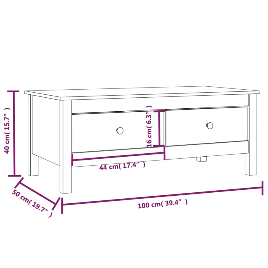 Table basse 100x50x40 cm Bois massif de pin - 9