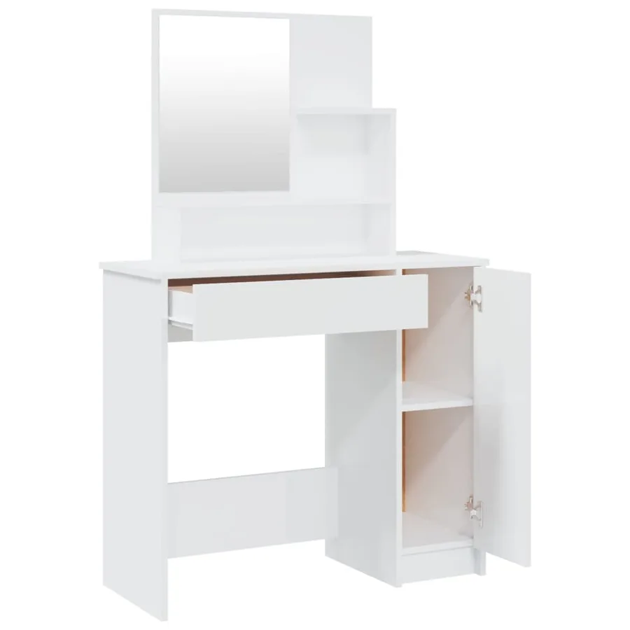 Coiffeuse avec miroir blanc brillant 86,5x35x136 cm - 7