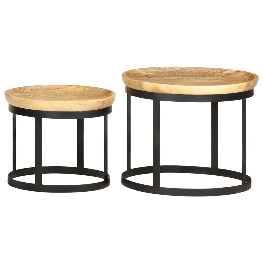 Tables d'appoint rondes 2 pcs Bois de manguier solide et acier - 12