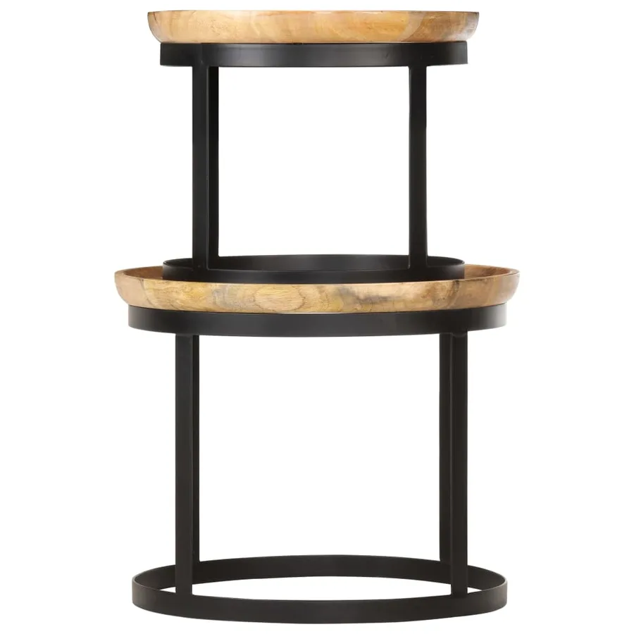 Tables d'appoint rondes 2 pcs Bois de manguier solide et acier - 2